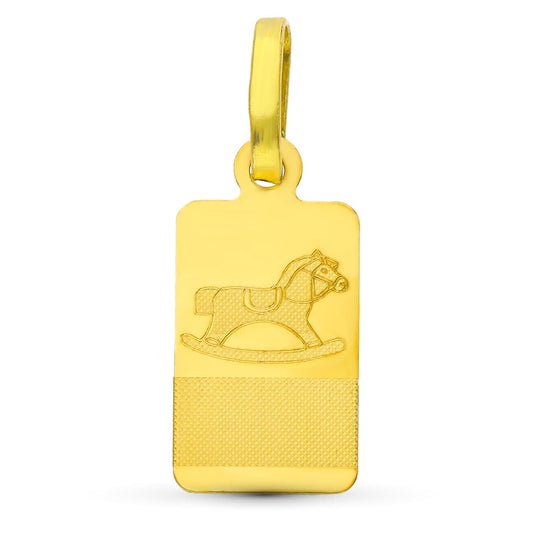 18K Placa Chapa Oro Amarillo Bebe Caballo 16X8 Mm