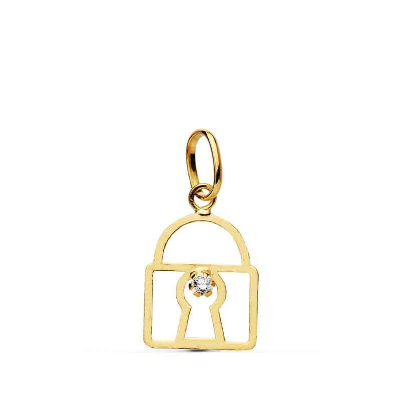 18K Colgante Oro Amarillo Candado Circonita 11X10 Mm