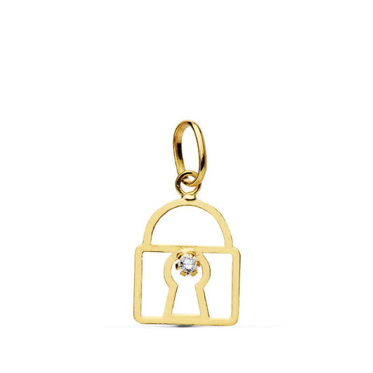 18K Colgante Oro Amarillo Candado Circonita 11X10 Mm