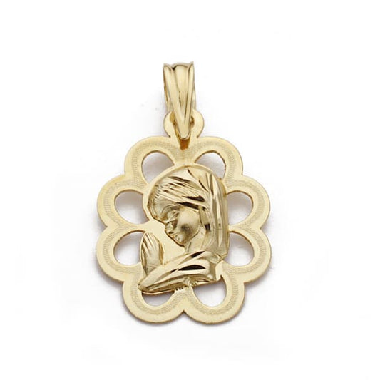 18K Medalla Oro Amarillo Virgen Niña Calada 18X13 Mm
