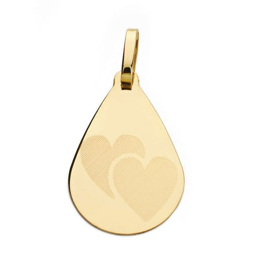 18K Colgante Oro Amarillo Gota Corazones 21X14 Mm