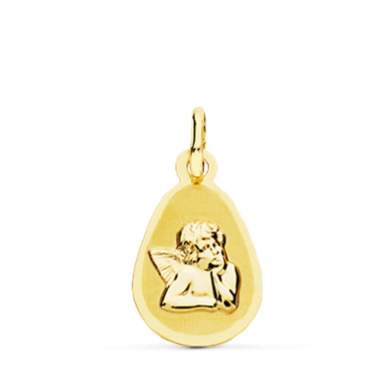 9K Medalla Oro Amarillo Angel Burlon. 17X10 Mm