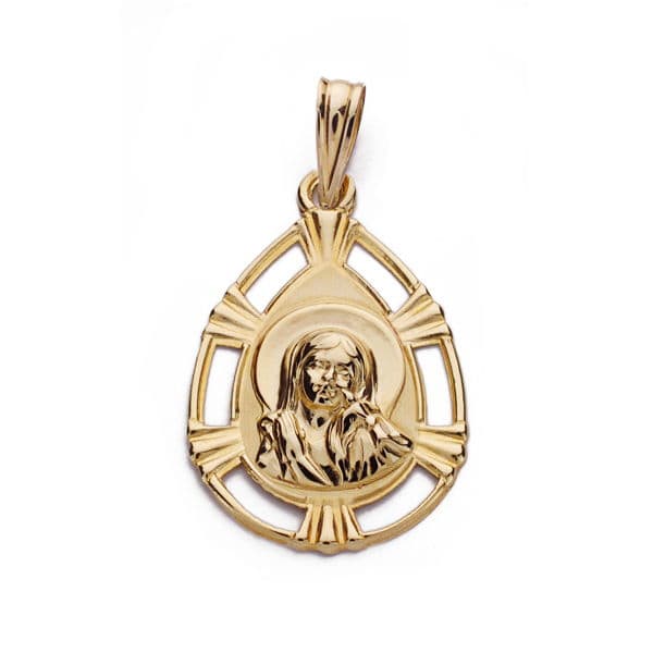 18K Medalla Oro Amarillo Virgen Niña Lagrima 22X15 Mm