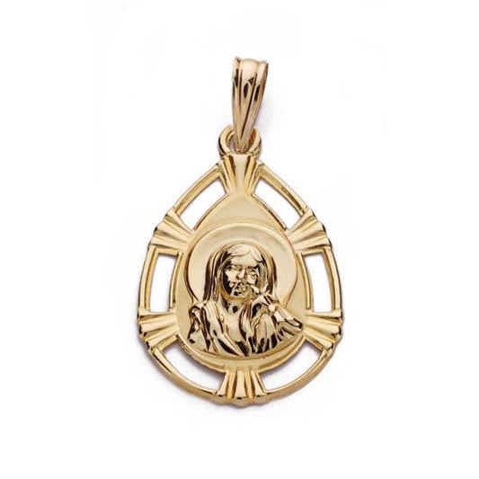 18K Medalla Oro Amarillo Virgen Niña Lagrima 22X15 Mm