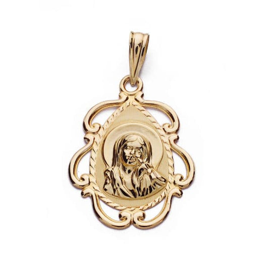18K Medalla Oro Amarillo Virgen Niña Lagrima 22X16 Mm