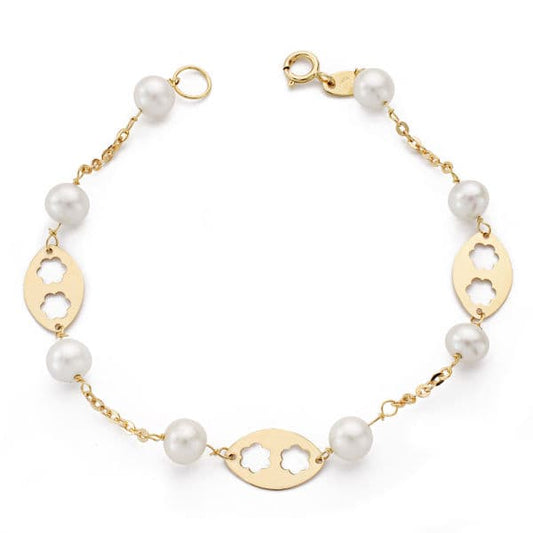 18K Pulsera Comunion Oro Amarillo Perla 5.5 Mm 17.50Cm