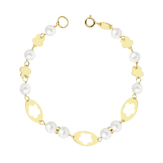 18K Pulsera Comunion Oro Amarillo Perla 5.5 Mm 16Cm