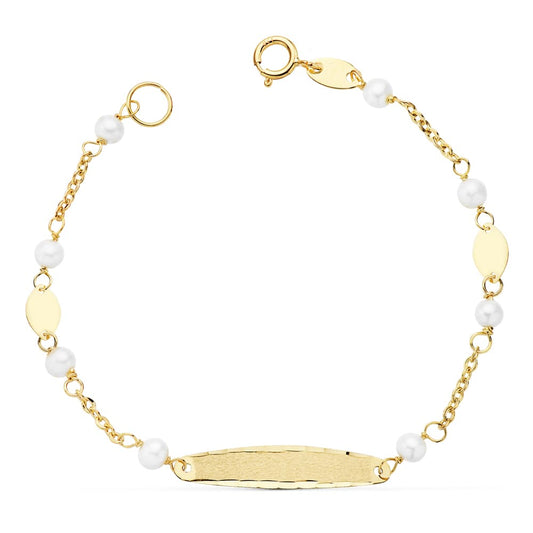 18K Pulsera Esclava Comunion Oro Amarillo Perlas 3.5Mm 15Cm