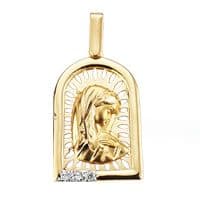 18K Medalla Oro Amarillo Diamantes Talla Brillante 0.039 Qts. 24X15 Mm