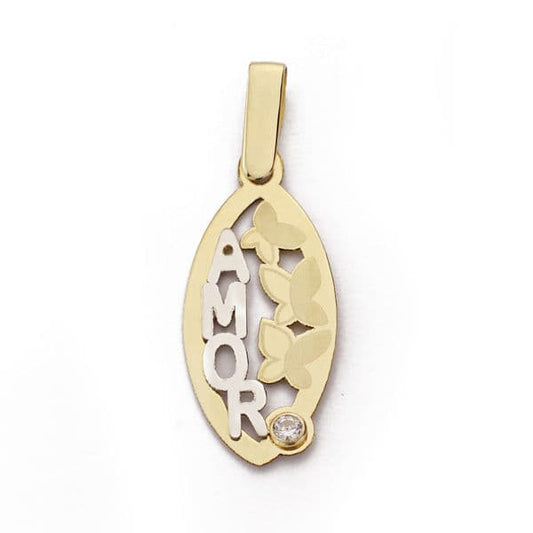 18K Colgante Oro Amarillo Amor Mariposas. 22X10 Mm