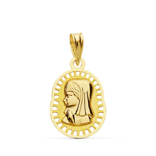 9K Medalla Oro Amarillo Virgen Niña 19X12 Mm