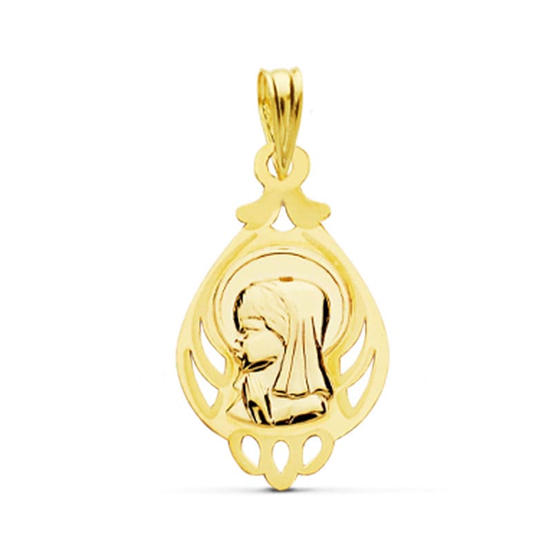 18K Medalla Oro Amarillo Virgen Niña 21X12 Mm