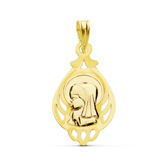 18K Medalla Oro Amarillo Virgen Niña 21X12 Mm