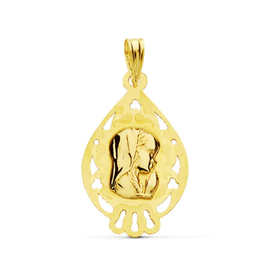 18K Medalla Oro Amarillo Virgen Niña 22X13 Mm