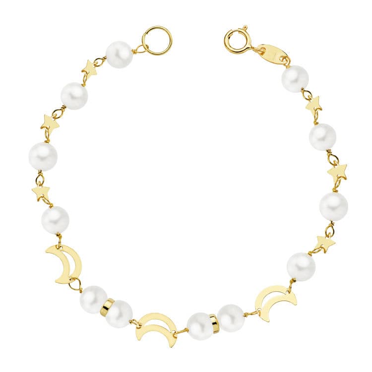 18K Pulsera Oro Amarillo Comunion Perla 5 Mm 17Cm