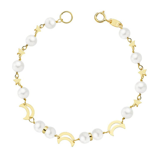 18K Pulsera Oro Amarillo Comunion Perla 5 Mm 17Cm