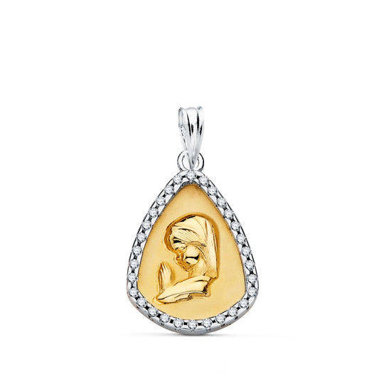 9K Medalla Oro Amarillo Virgen Niña 21X14 Mm