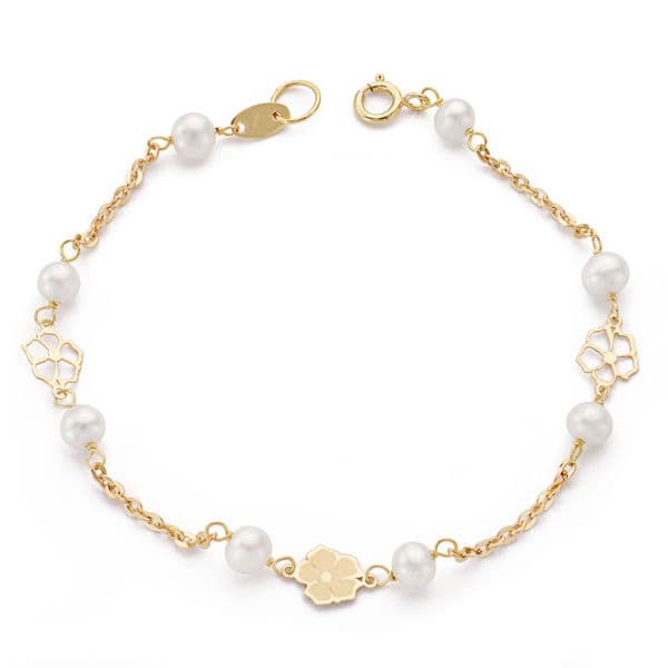 9K PULSERA ORO AMARILLO COMUNION PERLA CULTIVADA 4 MM. LARGO: 14 CM