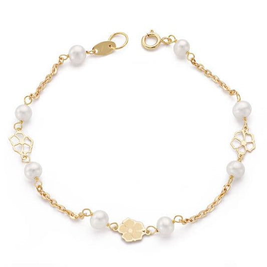 9K PULSERA ORO AMARILLO COMUNION PERLA CULTIVADA 4 MM. LARGO: 14 CM