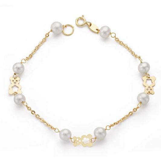 18K Pulsera Oro Amarillo Comunion Perla 5.5 Mm 17Cm