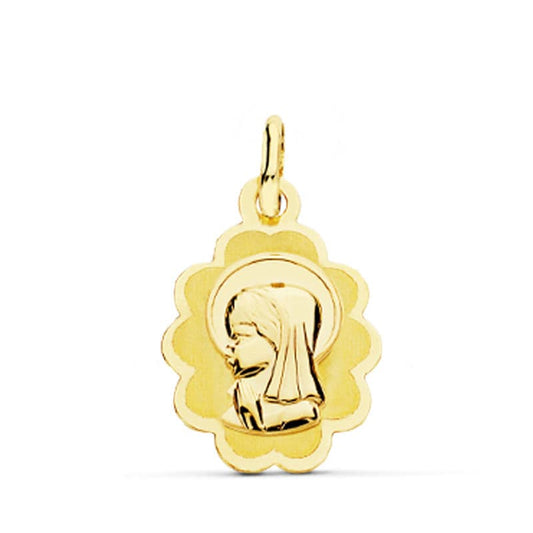 9K Medalla Oro Amarillo Virgen Niña Ligera 17X12 Mm