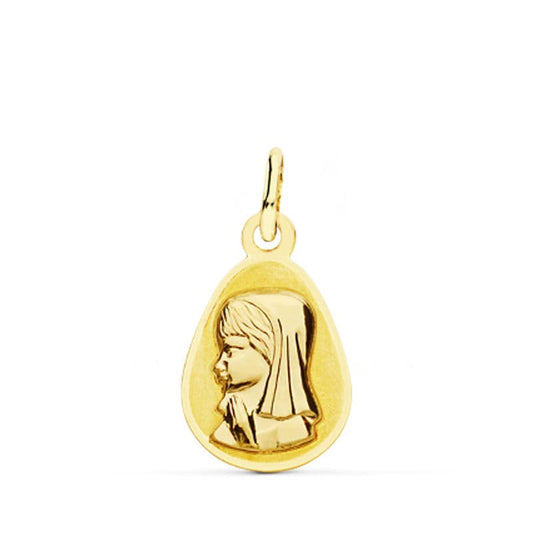 18K Medalla Oro Amarillo Virgen Niña Gota 17X10 Mm