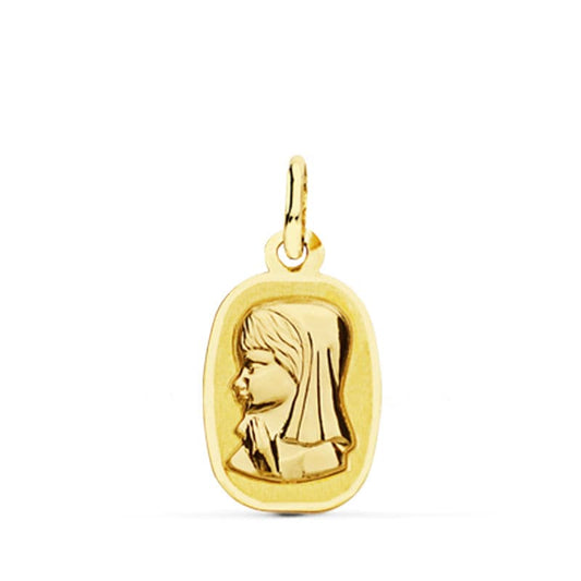 18K Medalla Oro Amarillo Virgen Niña Laser. 17X10 Mm