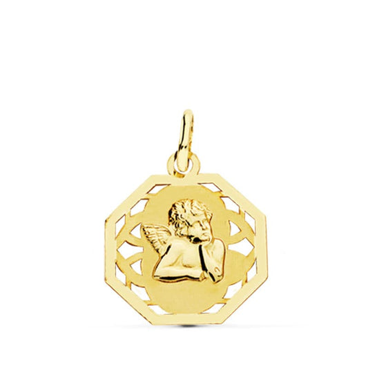 9K Medalla Oro Amarillo Angel Calada 17X14 Mm