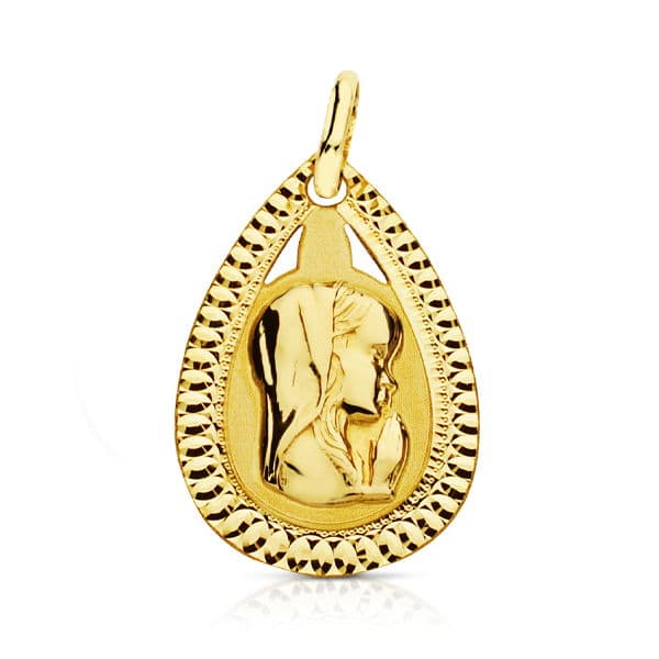 9K Medalla Oro Amarillo Virgen Niña Ligera 20X13 Mm