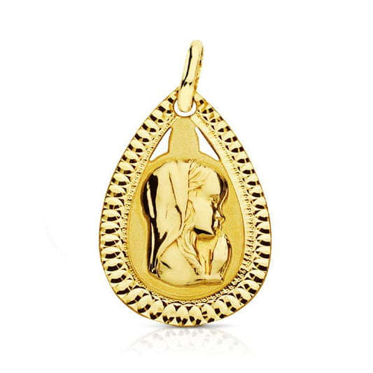9K Medalla Oro Amarillo Virgen Niña Ligera 20X13 Mm