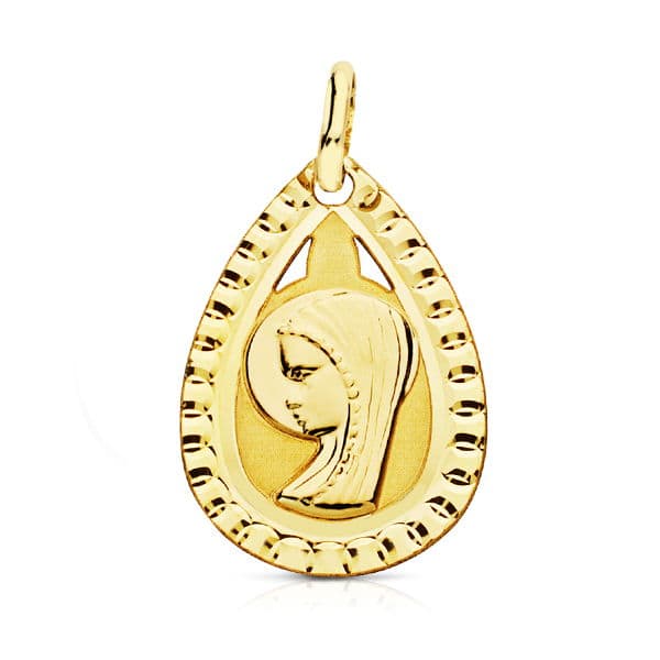 9K Medalla Oro Amarillo Virgen Niña Ligera 20X13 Mm