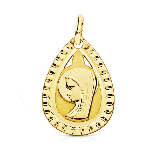 18K Medalla Oro Amarillo Virgen Niña Lagrima 20X13 Mm