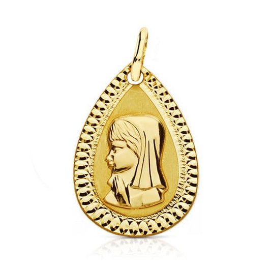 9K Medalla Oro Amarillo Virgen Niña Ligera 20X13 Mm