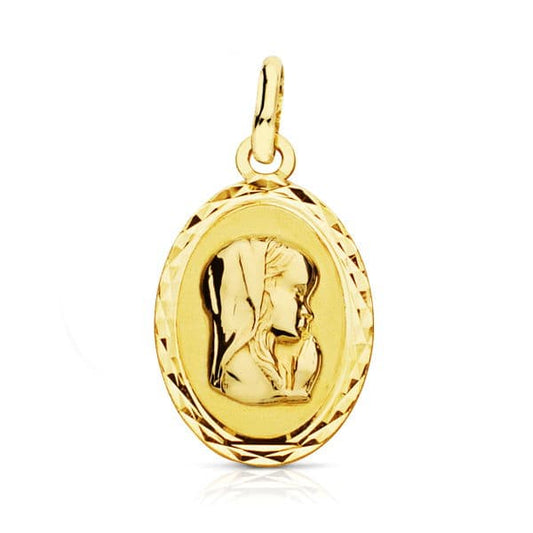 9K Medalla Oro Amarillo Virgen Niña 19X12 Mm