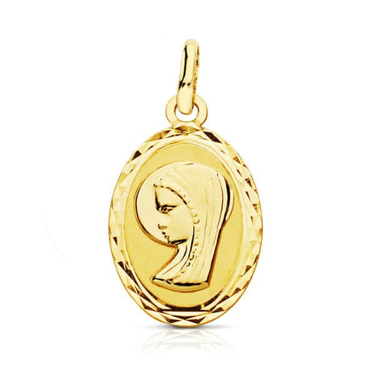 9K Medalla Oro Amarillo Virgen Niña Oval 20X12 Mm
