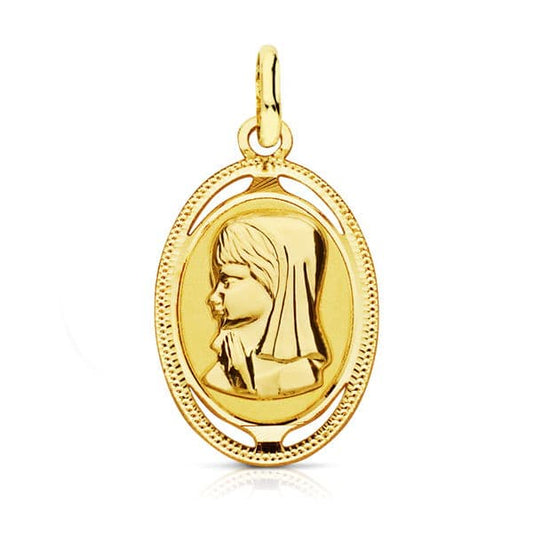 18K Medalla Oro Amarillo Virgen Niña Oval. 20X12 Mm