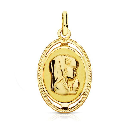 18K Medalla Oro Amarillo Virgen Niña Oval. 20X12 Mm