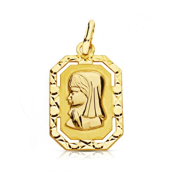 9K Medalla Oro Amarillo Virgen Niña Ligera 20X12 Mm