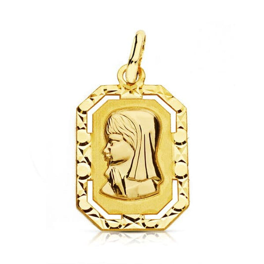 9K Medalla Oro Amarillo Virgen Niña Ligera 20X12 Mm