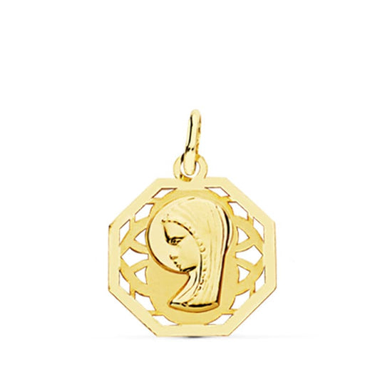 9K Medalla Oro Amarillo Virgen Niña 17X14 Mm