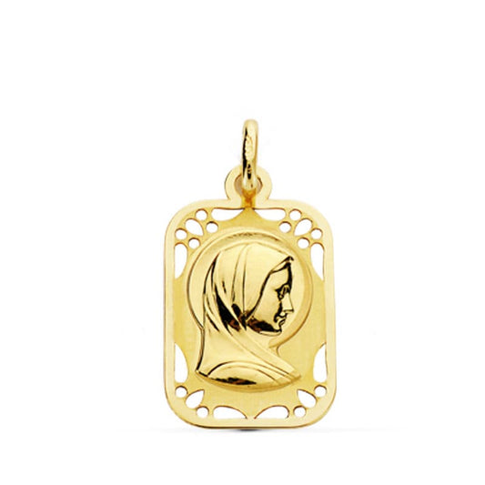 18K Medalla Oro Amarillo Virgen Niña Cerco Calado 19X11 Mm