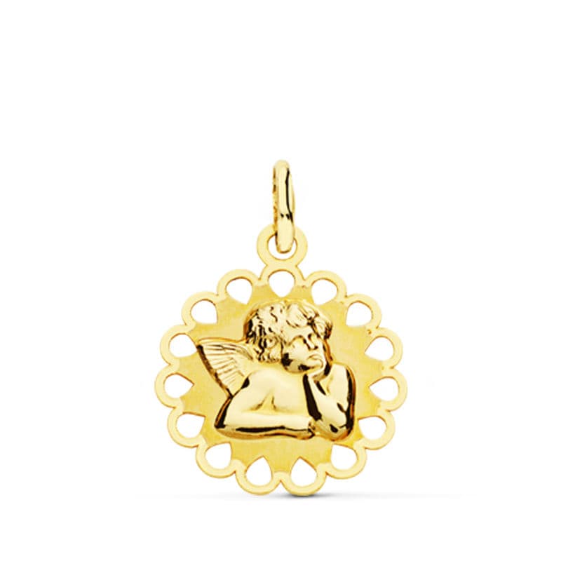 9K Medalla Oro Amarillo Angelito Burlon Cerco Calado 18X15Mm