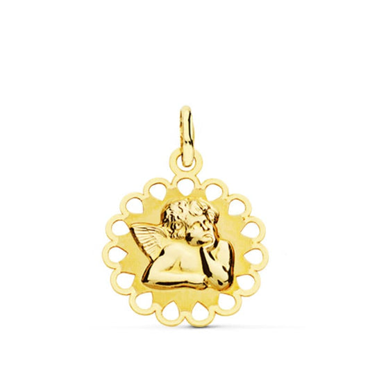9K Medalla Oro Amarillo Angelito Burlon Cerco Calado 18X15Mm