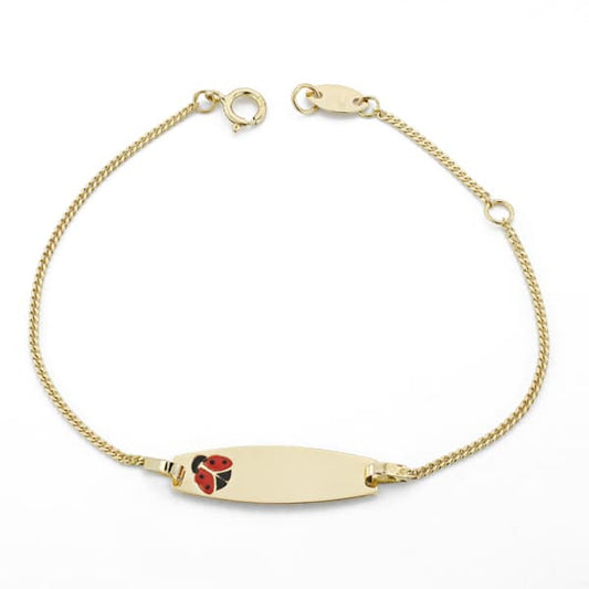 18K Pulsera Esclava Oro Amarillo Mariquita Esmalte 14Cm