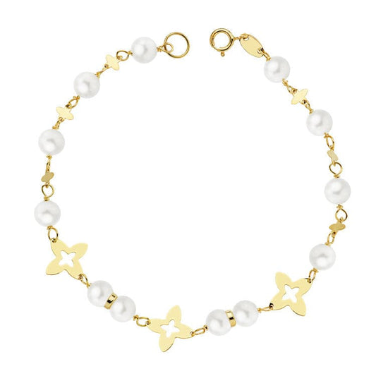 18K Pulsera Oro Amarillo Comunion Perlas 5 Mm 18Cm