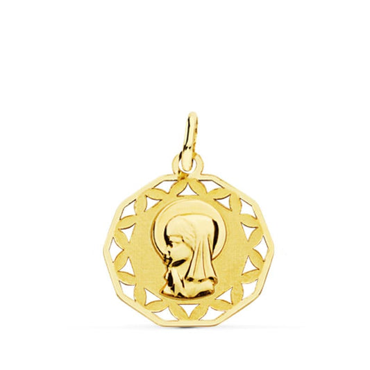 9K Medalla Oro Amarillo Virgen Niña Calada 18 Mm