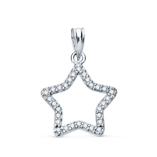 9K COLGANTE ORO BLANCO ESTRELLA CON CIRCONITAS. MEDIDA: 16X15 MM
