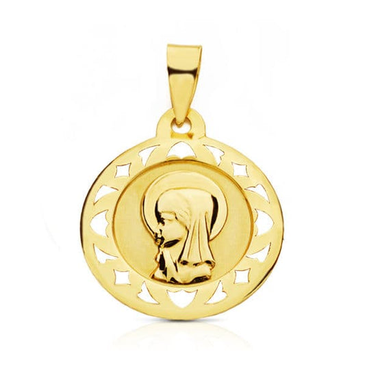 9K Medalla Oro Amarillo Virgen Niña 18 Mm