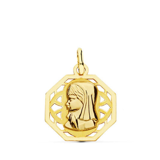 18K Medalla Oro Amarillo Virgen Niña Calada 17X15 Mm