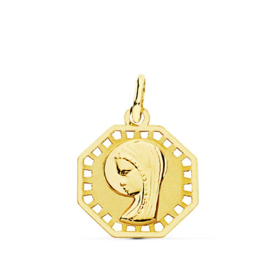 9K Medalla Oro Amarillo Virgen Niña 17X14 Mm